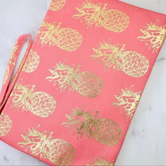 Coral Metallic Gold Foil Pineapple Clutch Wristlet - Picture 2 of 3